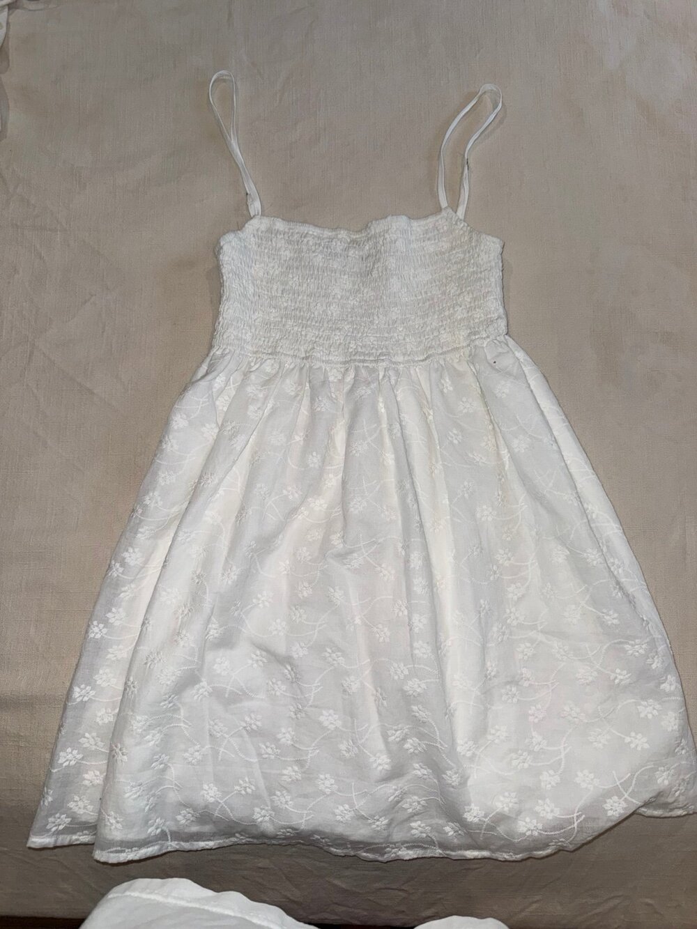 Princess Polly White Floral Embroidered Smocked Mini Dress Size 4